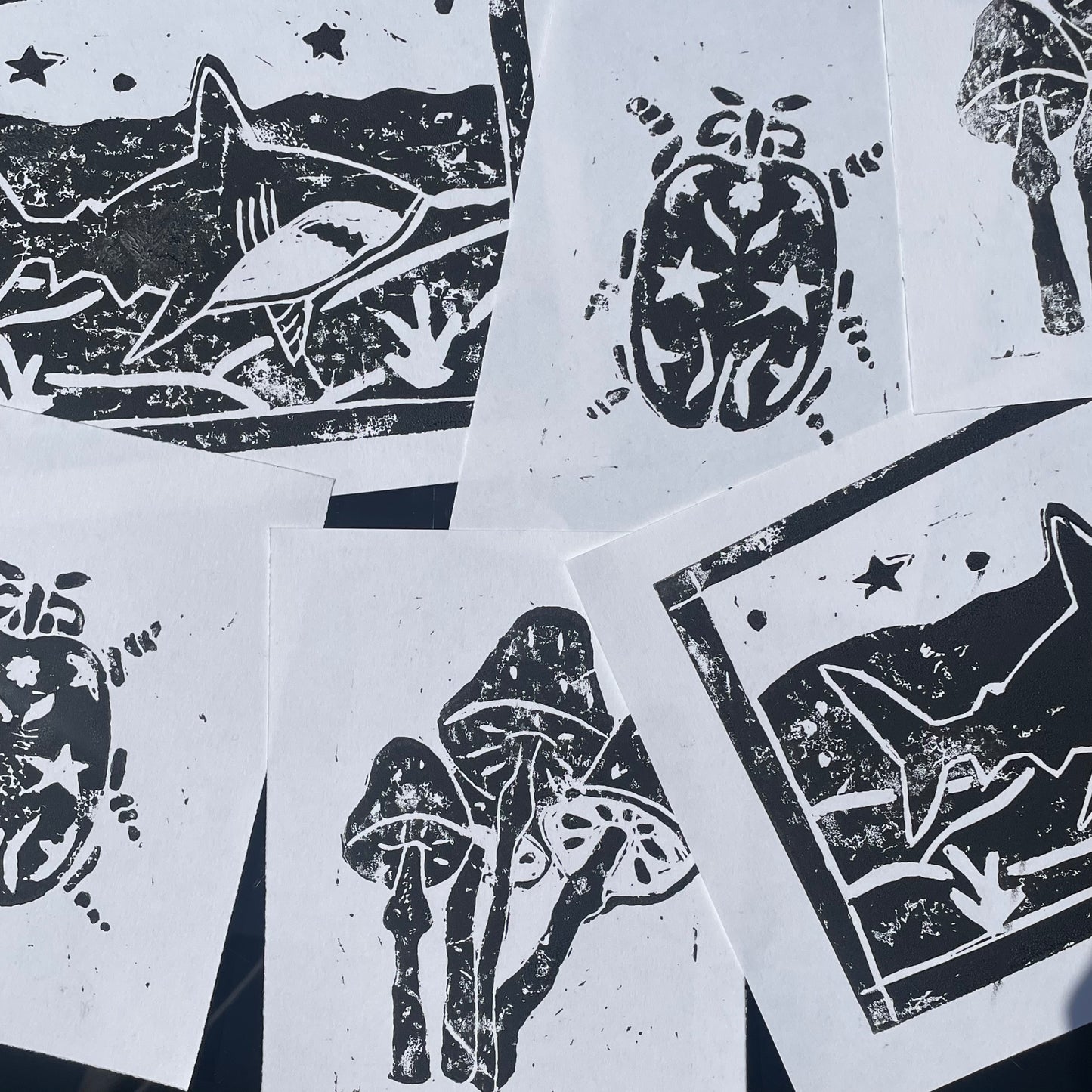 mushroom lino print