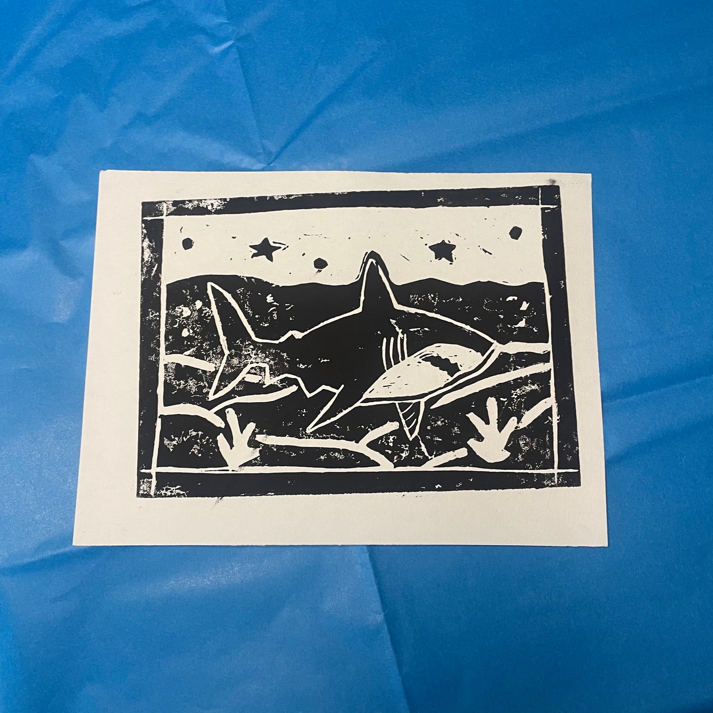 shark lino print