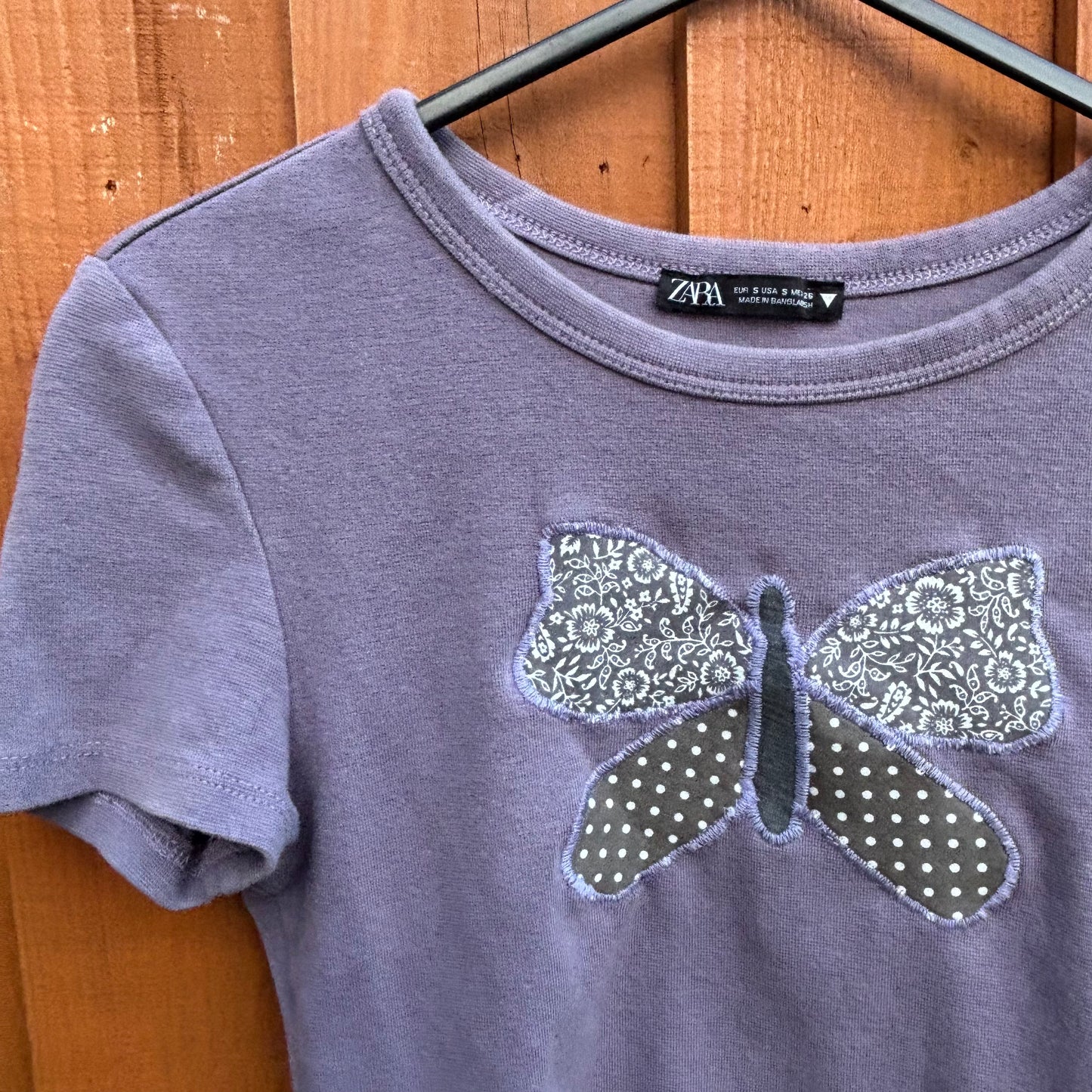 Upcycled purple butterfly tee