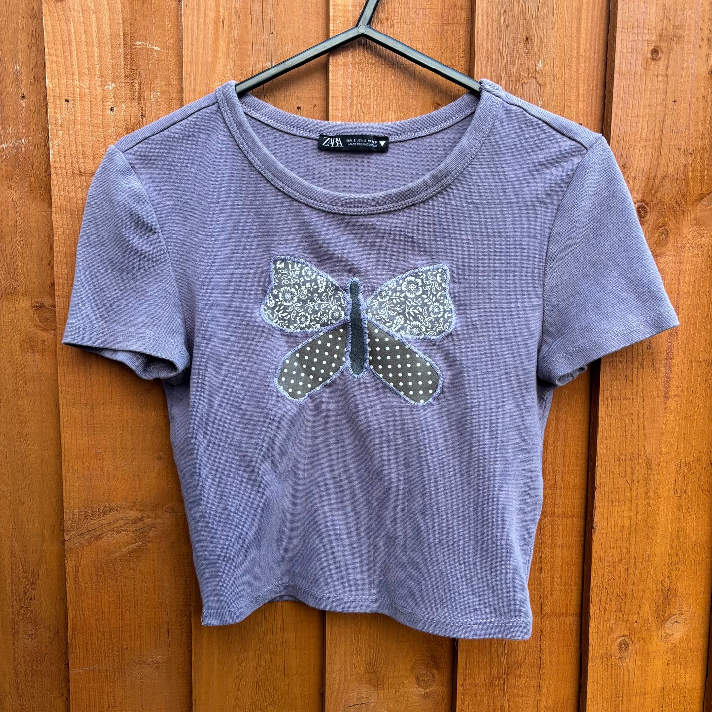 Upcycled purple butterfly tee