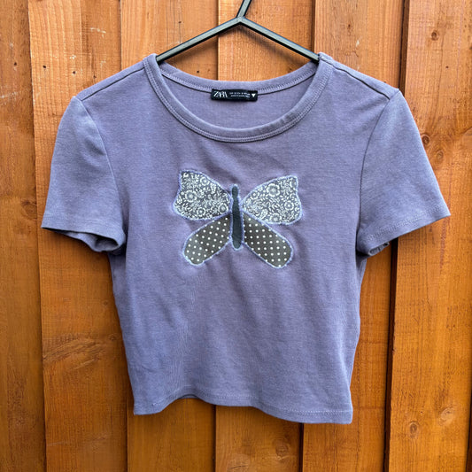 Upcycled purple butterfly tee