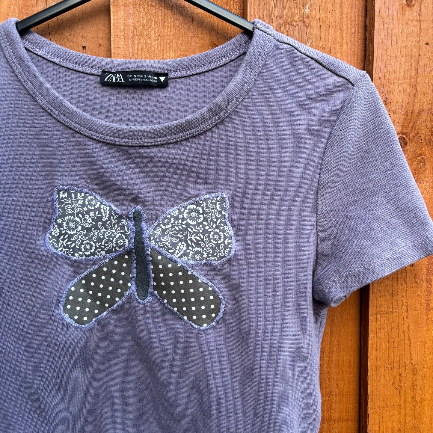 Upcycled purple butterfly tee