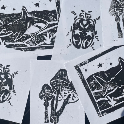 mushroom lino print