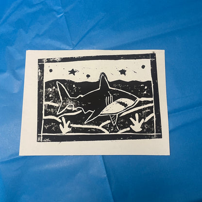 shark lino print