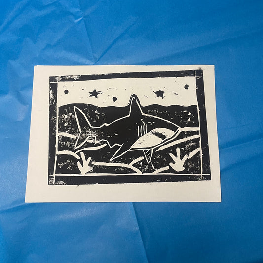 shark lino print