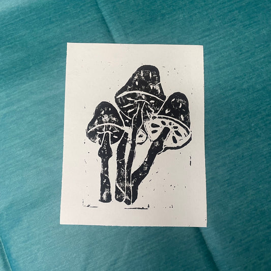 mushroom lino print