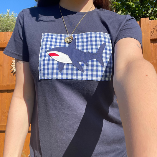 navy shark tee